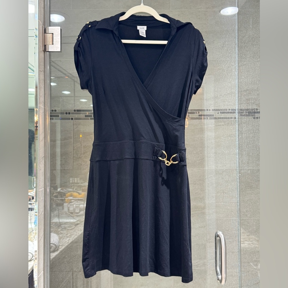 Cache Black Mini Dress with Gold Accent